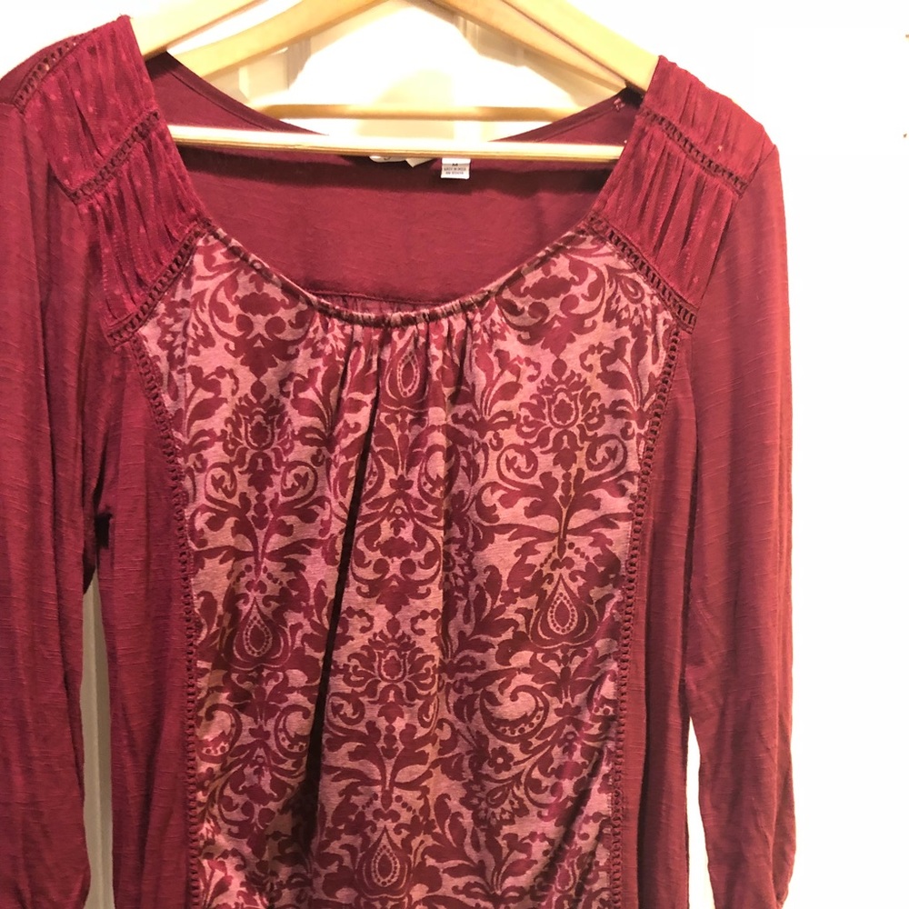 Indigo burgundy blouse with brocade pattern